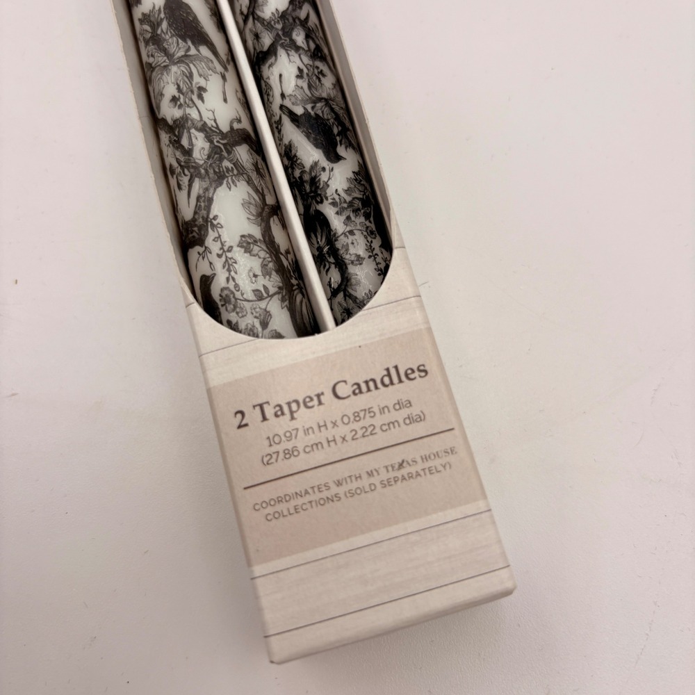 My Texas House by Erin Vogelpohl 2 Taper Candles Black White Raven Floral Toile - Picture 7 of 8